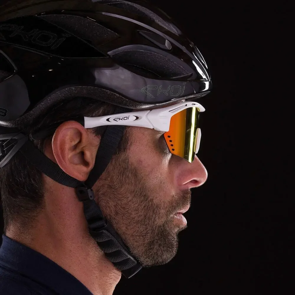 NEW EKOI‎ Persoevo4 White Revo Red Cycling Sunglasses Sport Shield Lens Unisex